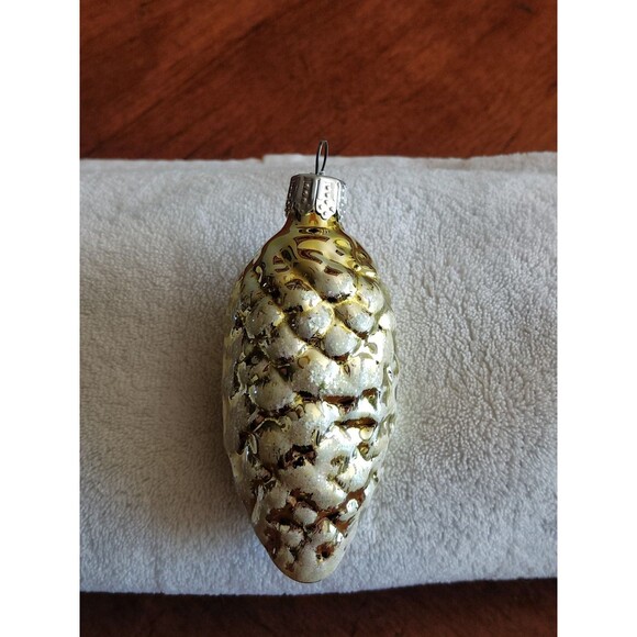 Unbranded Other - Vintage Blown Glass Pinecone Christmas Ornament Gold Mica 3.5"